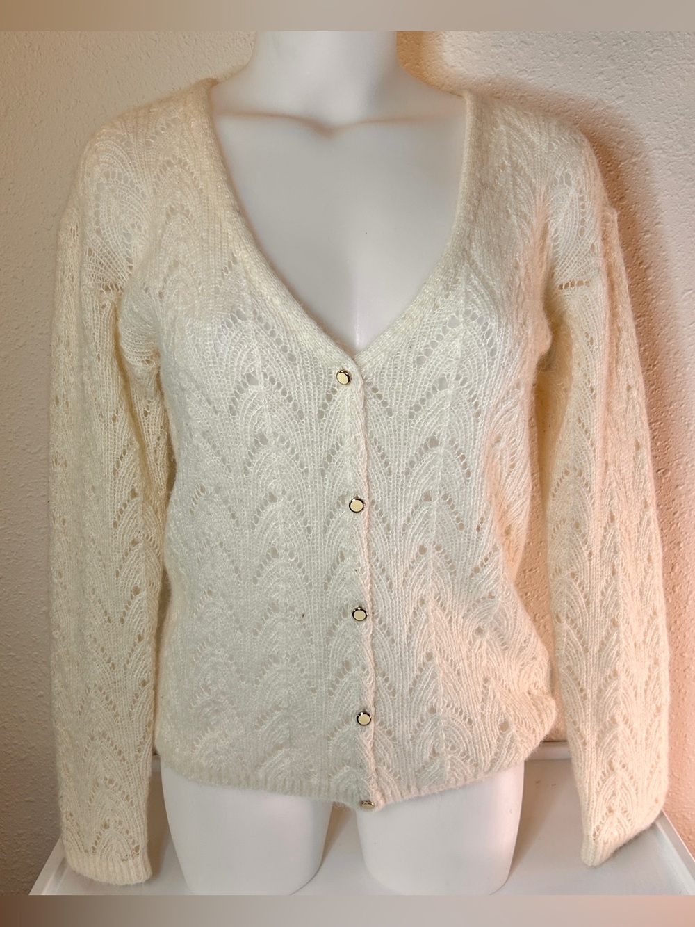 Wilfred Cream Open-Knit V-Neck Button Cardigan